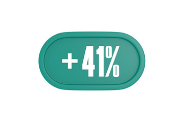 41 Percent increase 3d sign in teal color isolated on white background, 3d illustration.