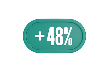 48 Percent increase 3d sign in teal color isolated on white background, 3d illustration.