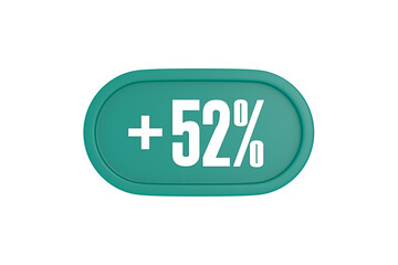 Fototapeta premium 52 Percent increase 3d sign in teal color isolated on white background, 3d illustration.