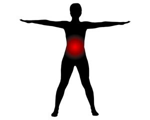 Vorderansicht Frau mit Schmerzen im Bauch