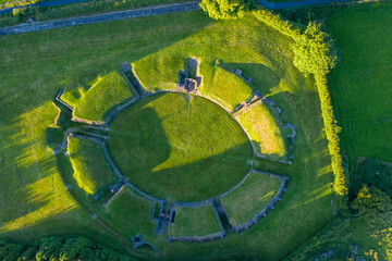 Aerial view of the Welsh town Caerleon in Wales, home of the Roman Amphitheatre