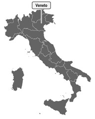 Landkarte von Italien mit Ortsschild von Veneto