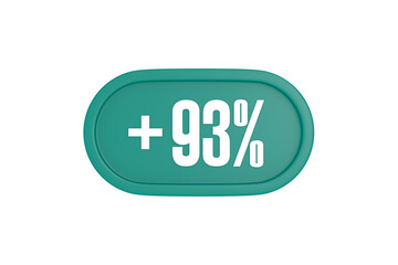 93 Percent increase 3d sign in teal color isolated on white background, 3d illustration.