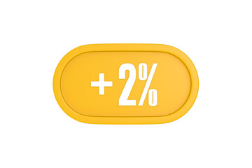 2 Percent increase 3d sign in yellow isolated on white background, 3d illustration.