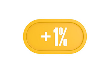 1 Percent increase 3d sign in yellow isolated on white background, 3d illustration.