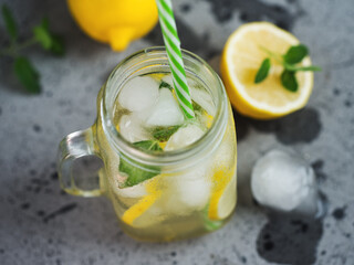 Homemade refreshing summer lemonade on the table