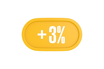 3 Percent increase 3d sign in yellow isolated on white background, 3d illustration.