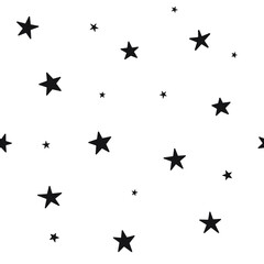 Star seamless pattern. Night, space or christmas theme. Flat vector background in black and white.	
