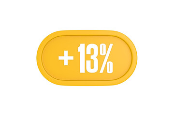 13 Percent increase 3d sign in yellow isolated on white background, 3d illustration.