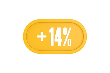 14 Percent increase 3d sign in yellow isolated on white background, 3d illustration.
