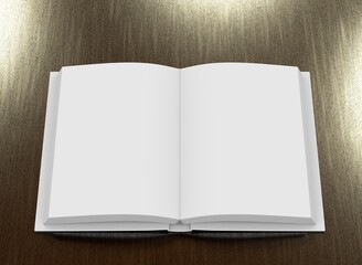 Hard-cover open book template. 3D rendering.