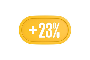 23 Percent increase 3d sign in yellow isolated on white background, 3d illustration.