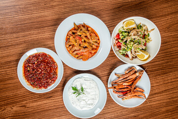 Turkish Traditional Soup with bread on white rustic wooden background, Bamya Yemeği.
