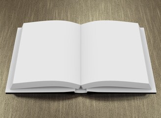 Hard-cover open book template. 3D rendering.