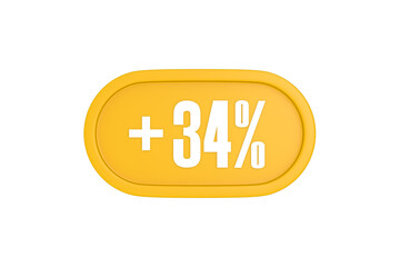 34 Percent increase 3d sign in yellow isolated on white background, 3d illustration.