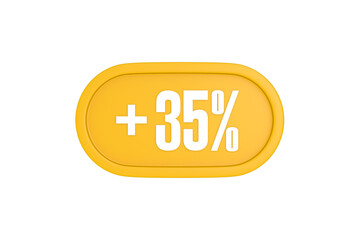 35 Percent increase 3d sign in yellow isolated on white background, 3d illustration.