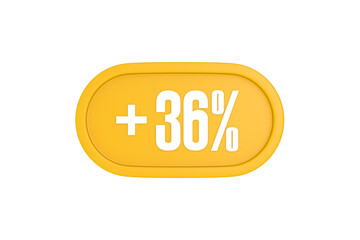36 Percent increase 3d sign in yellow isolated on white background, 3d illustration.