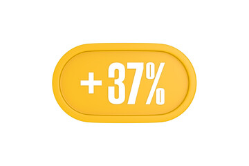 37 Percent increase 3d sign in yellow isolated on white background, 3d illustration.