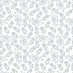 Flowers. Roses. Black and white Vintage floral background. Floral seamless pattern.
