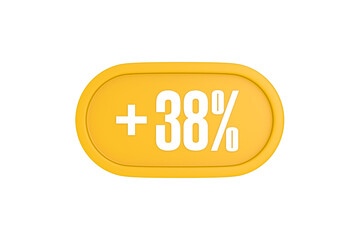 38 Percent increase 3d sign in yellow isolated on white background, 3d illustration.