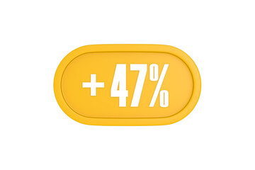47 Percent increase 3d sign in yellow isolated on white background, 3d illustration.