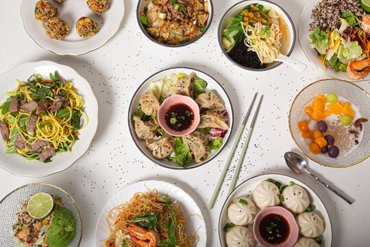 Variety of typical dishes of Chinese cuisine. Top view image