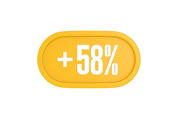 58 Percent increase 3d sign in yellow isolated on white background, 3d illustration.