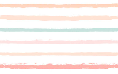 Fototapeta premium Hand drawn striped pattern, pink, orange and green girly stripe seamless background, childish pastel brush strokes. vector grunge stripes, cute baby paintbrush line backdrop