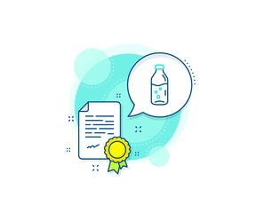 Soda aqua drink sign. Certification complex icon. Water bottle line icon. Liquid symbol. Certificate or diploma document. Water bottle sign. Vector