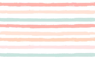 Foto auf Acrylglas Mädchenzimmer Handgezeichnetes Streifenmuster, rosa, orange und grüner Girly-Streifen-nahtloser Hintergrund, kindliche Pastellpinselstriche. Vektor-Grunge-Streifen, niedliche Babypinsellinie Hintergrund