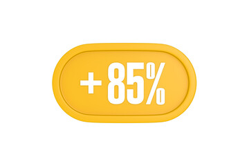 85 Percent increase 3d sign in yellow isolated on white background, 3d illustration.