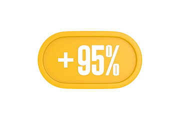 95 Percent increase 3d sign in yellow isolated on white background, 3d illustration.