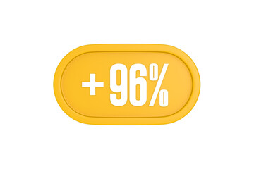 96 Percent increase 3d sign in yellow isolated on white background, 3d illustration.