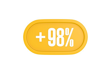 98 Percent increase 3d sign in yellow isolated on white background, 3d illustration.