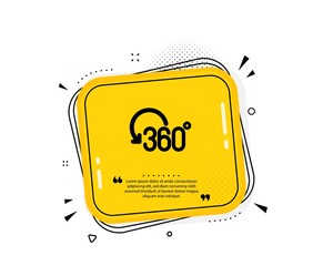 360 degree icon. Quote speech bubble. Full rotation sign. VR technology simulation symbol. Quotation marks. Classic full rotation icon. Vector