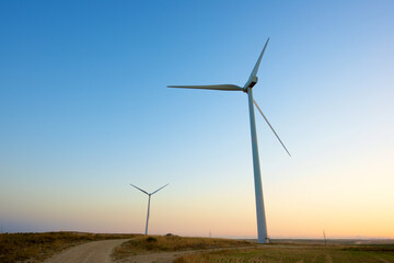 Fototapeta premium Wind turbines for electric power production, Zaragoza province, Aragon in Spain.