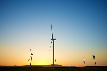 Fototapeta na wymiar Wind turbines for electric power production, Zaragoza province, Aragon in Spain.