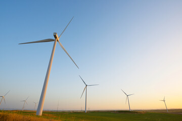 Fototapeta premium Wind turbines for electric power production, Zaragoza province, Aragon in Spain.