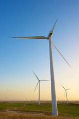 Wind turbines for electric power production, Zaragoza province, Aragon in Spain.