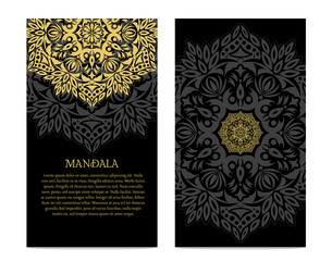 Mandala card set, elegant, vintage and decorative. Wedding invitation, thank you card. Dreamy gradient wallpaper with mandala pattern.