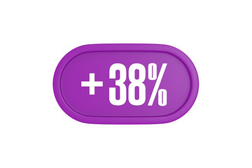 38 Percent increase 3d sign in purple isolated on white background, 3d illustration.	