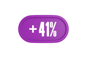 41 Percent increase 3d sign in purple isolated on white background, 3d illustration.	