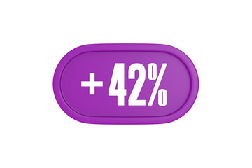 42 Percent increase 3d sign in purple isolated on white background, 3d illustration.	