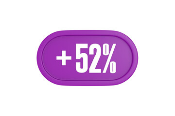 52 Percent increase 3d sign in purple isolated on white background, 3d illustration.	