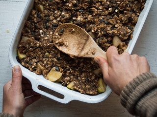 Home made healthy apple crumble