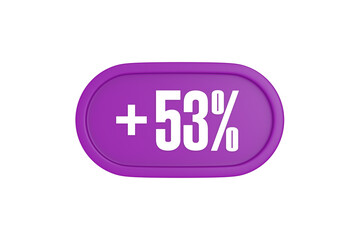 53 Percent increase 3d sign in purple isolated on white background, 3d illustration.	