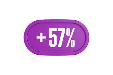 57 Percent increase 3d sign in purple isolated on white background, 3d illustration.	
