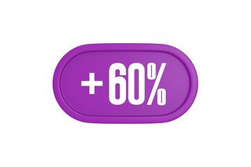60 Percent increase 3d sign in purple isolated on white background, 3d illustration.	