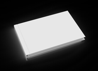 Hardcover book template for advertising the publication. 3D rendering.