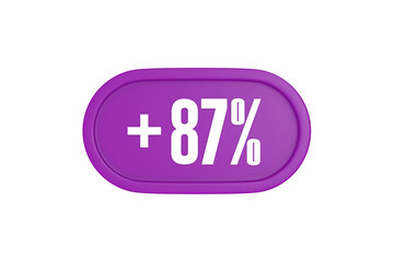 87 Percent increase 3d sign in purple isolated on white background, 3d illustration.	